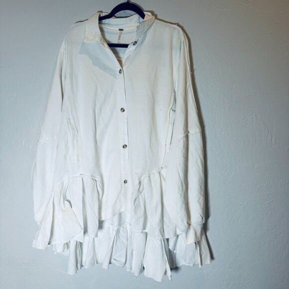 FREE PEOPLE Oversized Tunic Optic White Sweatshirt Shirt‎ Size L NEW WITH TAG - Picture 11 of 13